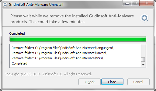 Desinstalación de Gridinsoft Anti-Malware