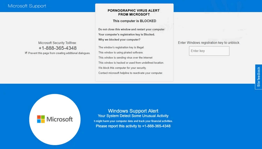 Alerta de virus pornográfico del banner de Microsoft