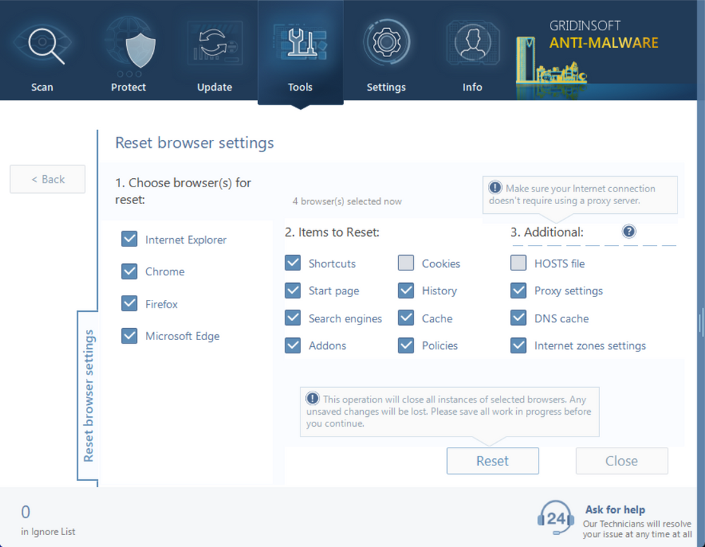 Restablecer la configuración del navegador 