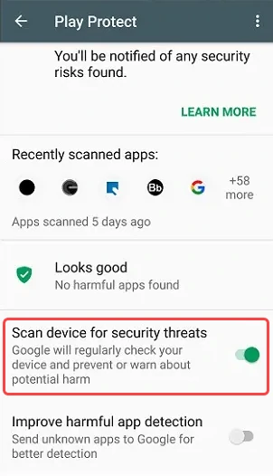 Protección de Google Play habilitada