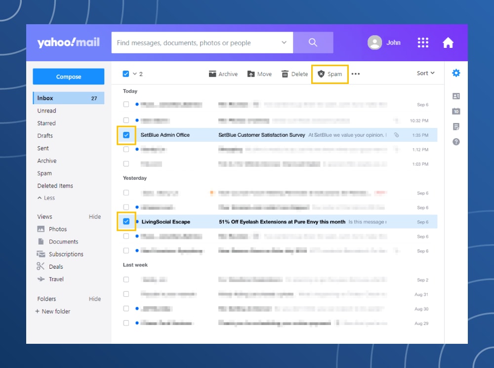 Reportar correos electrónicos no deseados Yahoo