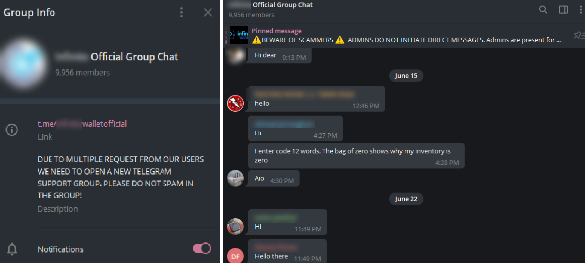 Fake Telegram channels and groups