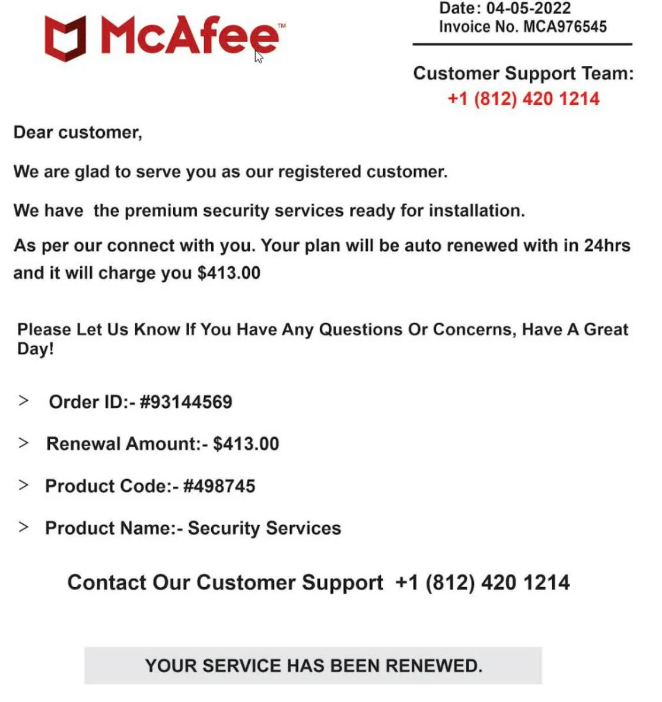 Estafa por correo electrónico de McAfee