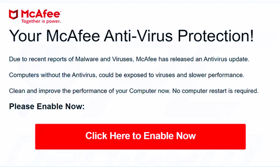 Sorteo de estafa por correo electrónico de McAfee