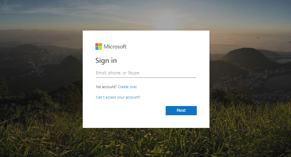Página falsa de inicio de sesión de correo de Microsoft