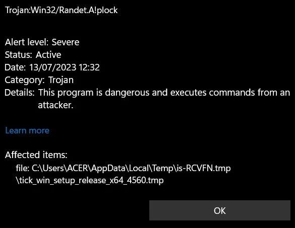 Captura de pantalla de detección de Microsoft Defender