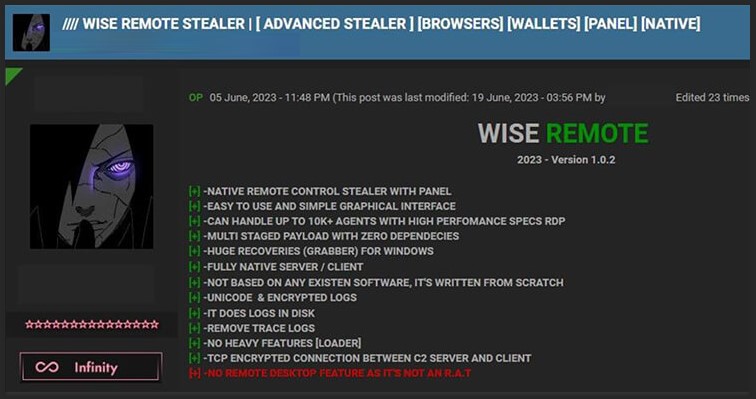 Wise Remote Stealer en el foro de hackers