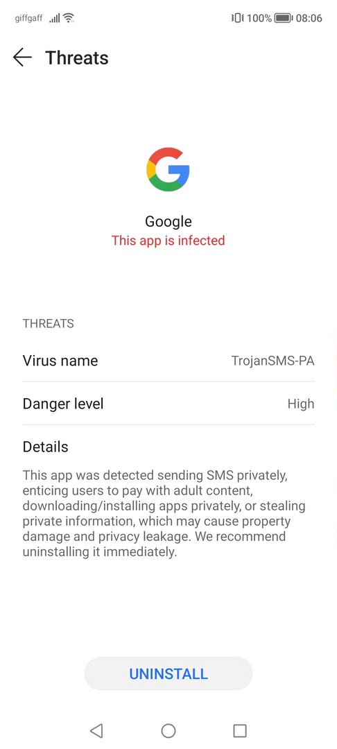 Aplicación de Google Android:Detección de TrojanSMS-PA