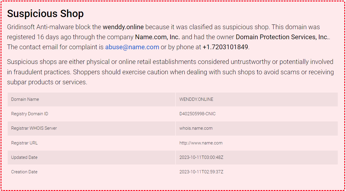 Escáner de URL de resultados de tienda fraudulenta