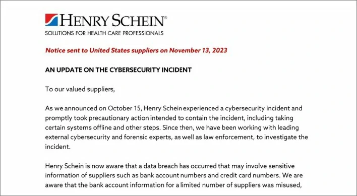 notificación de Henry Schein
