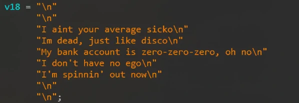 La captura de pantalla de la letra de la canción en el código. 