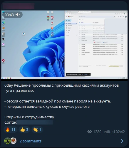 Captura de pantalla de la publicación de Telegram de TA.