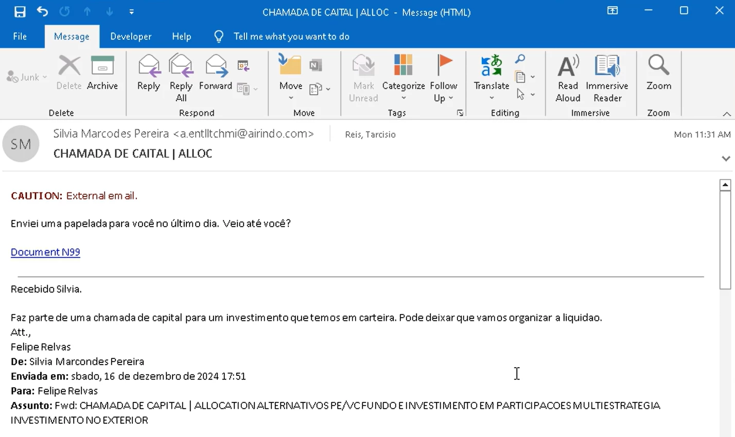 Captura de pantalla de correo electrónico de phishing