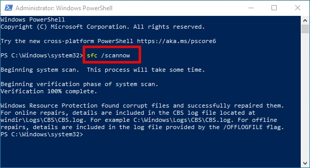 Scannow in the PowerShell