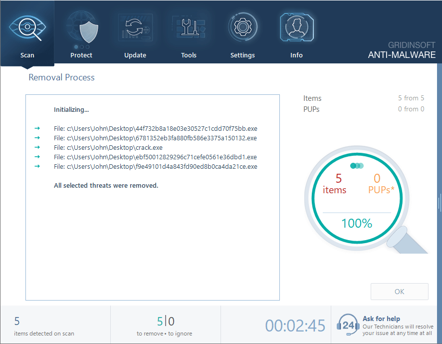 GridinSoft Anti-Malware después de la limpieza