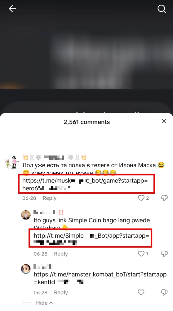 Captura de pantalla de comentarios de Tiktok