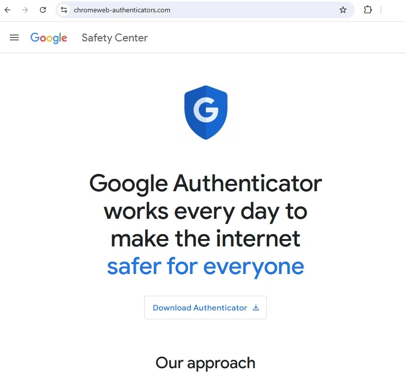 Sitio falso de descarga de Google Authenticator