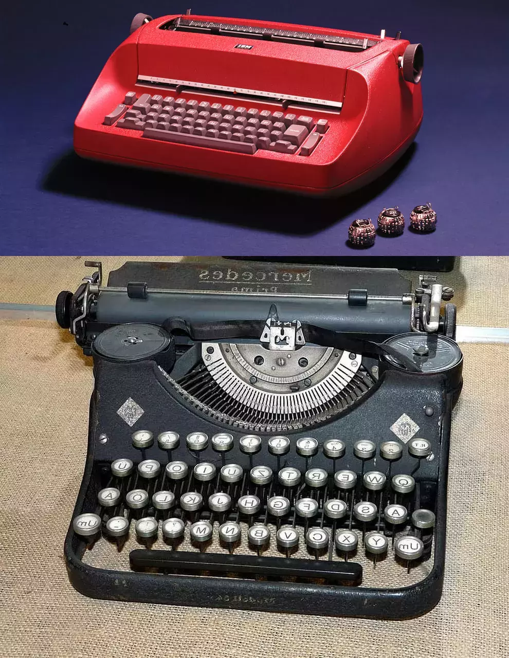 Máquina de escribir IBM Selectric comparada con una máquina de escribir mecánica utilizada en las embajadas soviéticas.