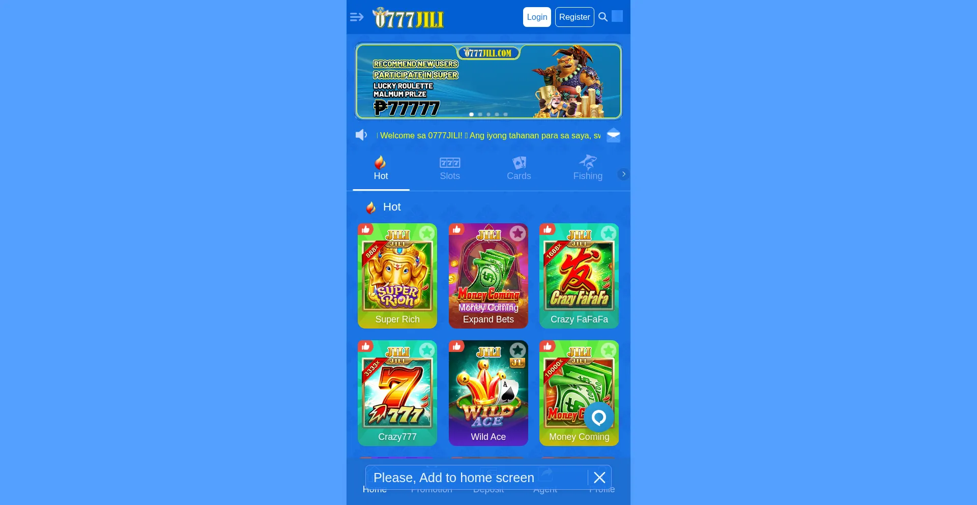 Website screenshot of 0777jili.com