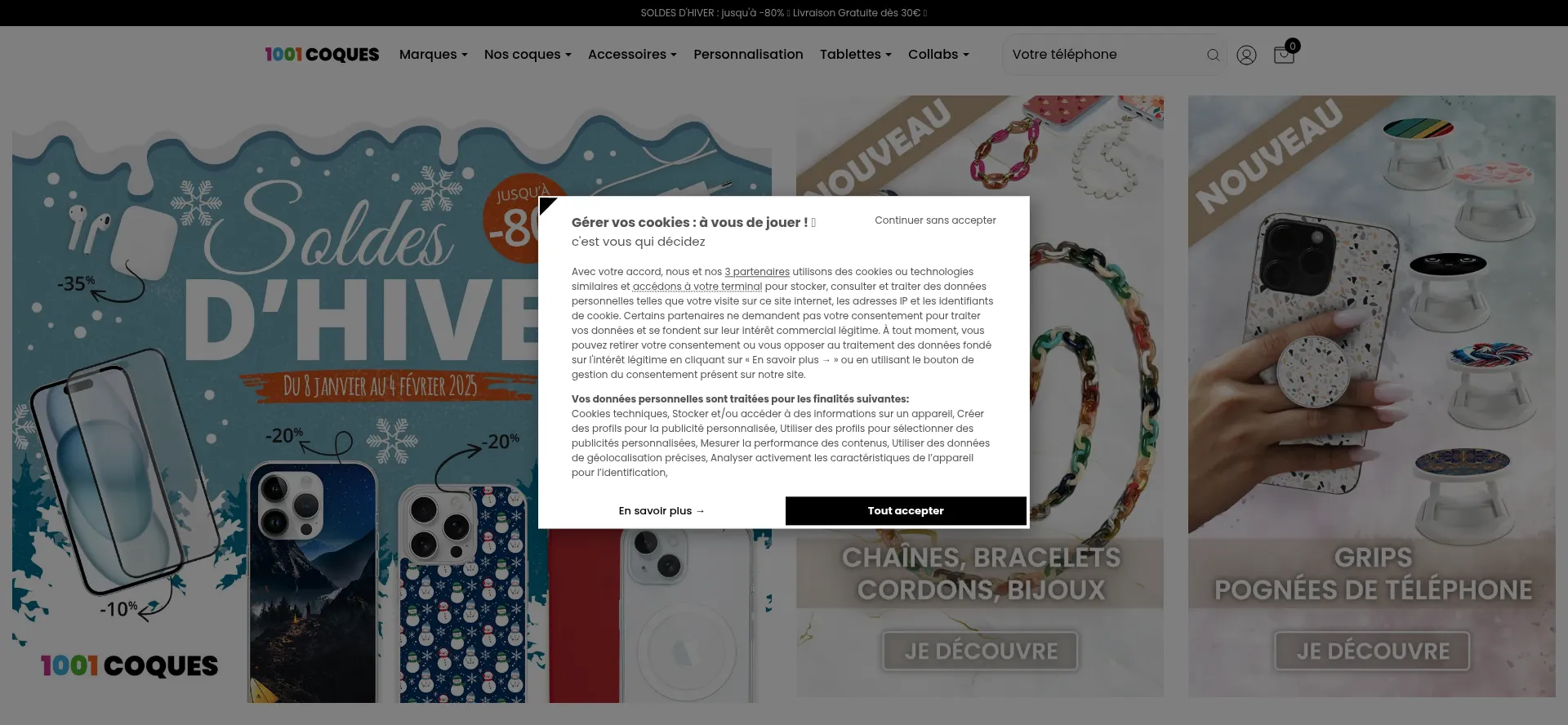 Website screenshot of 1001coques.fr