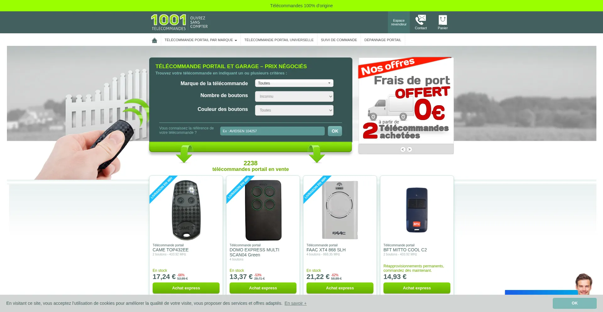 Website screenshot of 1001telecommandes.com