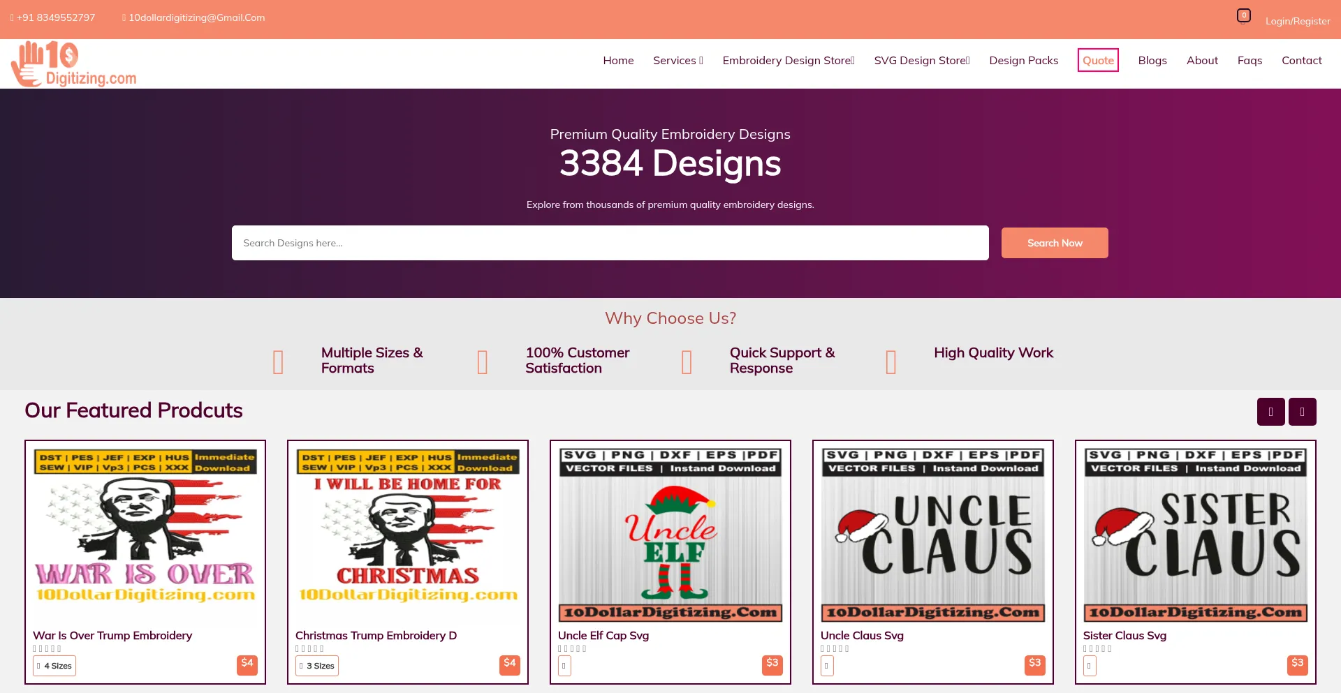 Website screenshot of 10dollardigitizing.com