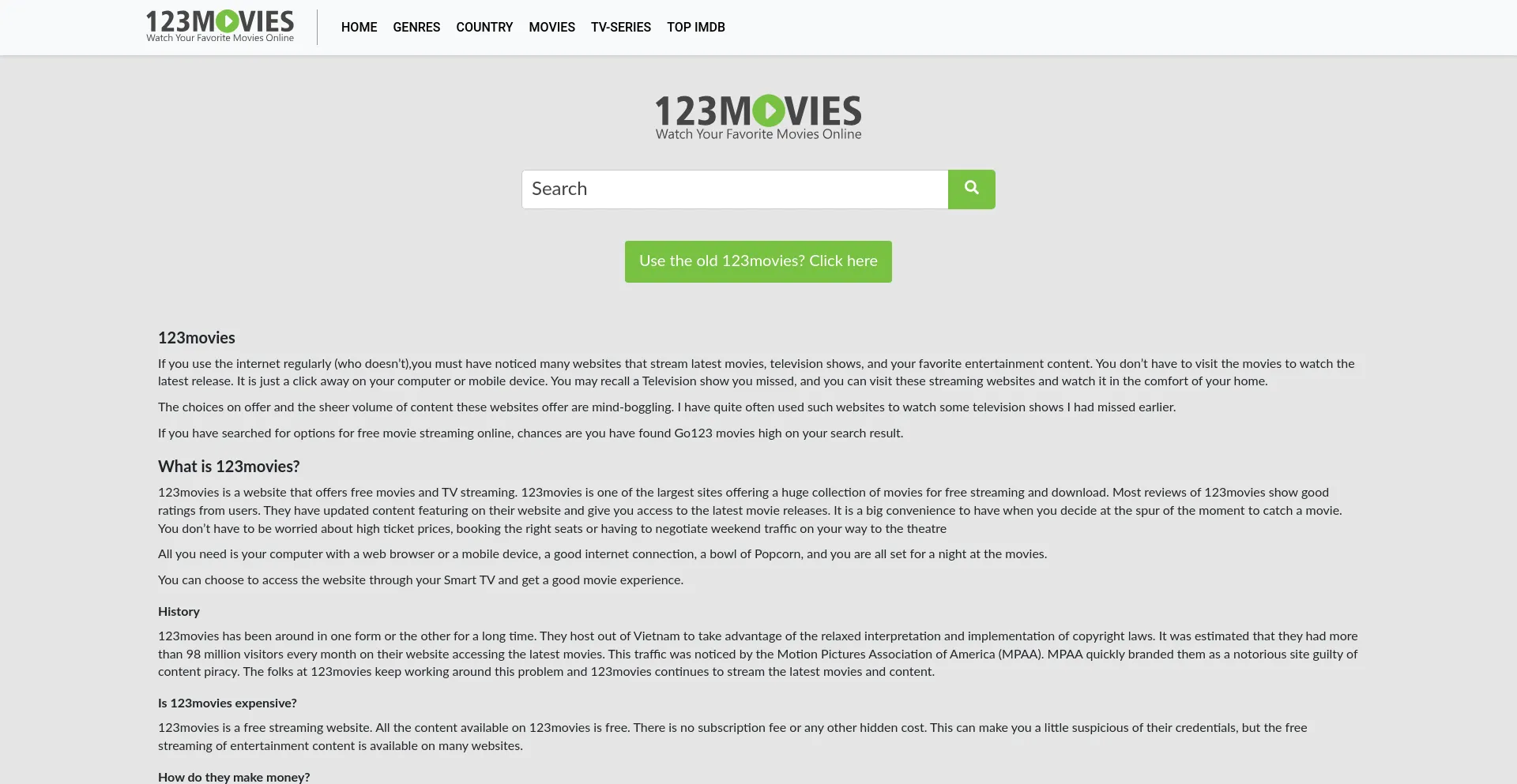 Website screenshot of 123movies-go.dev