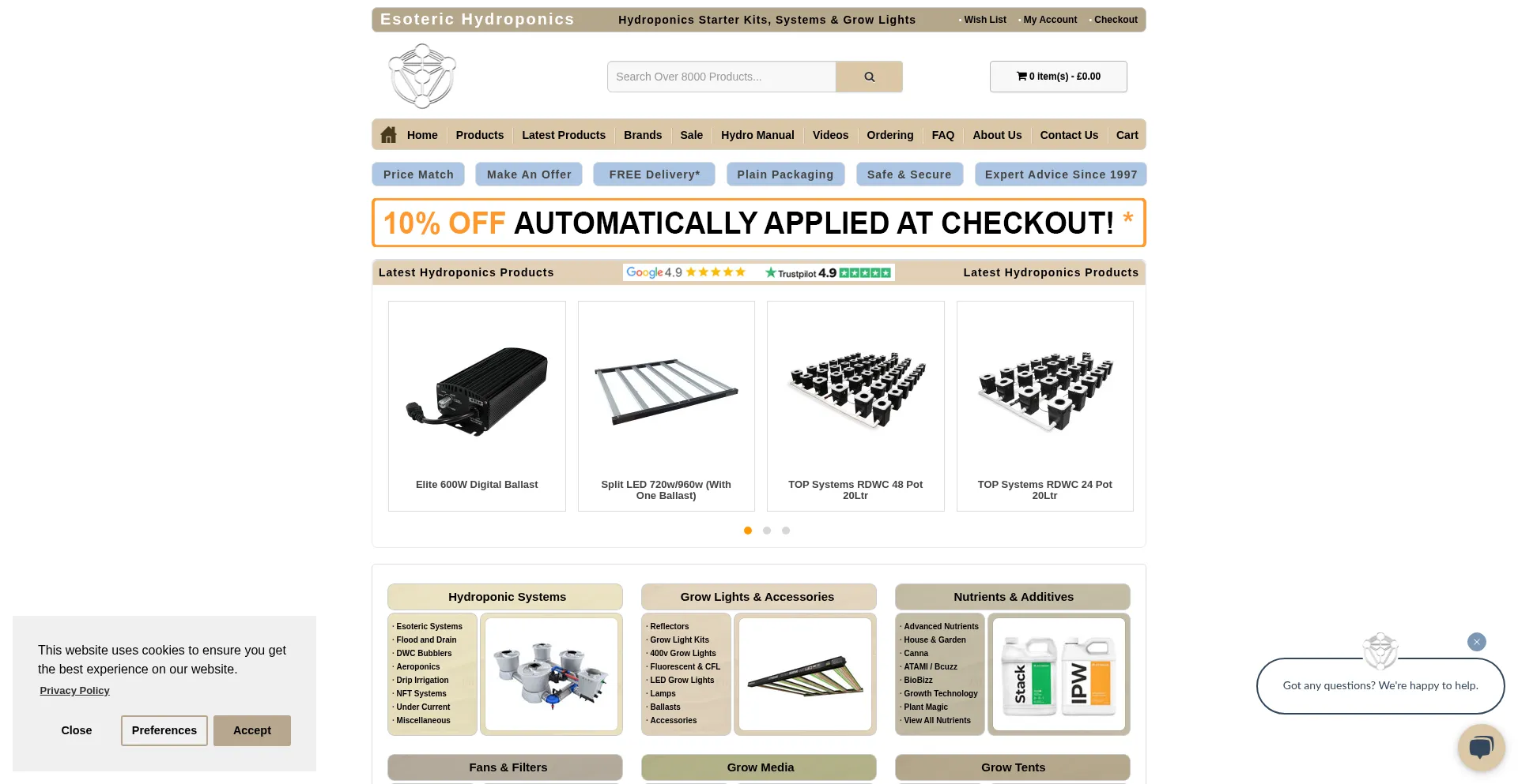 Website screenshot of 1-hydroponics.co.uk