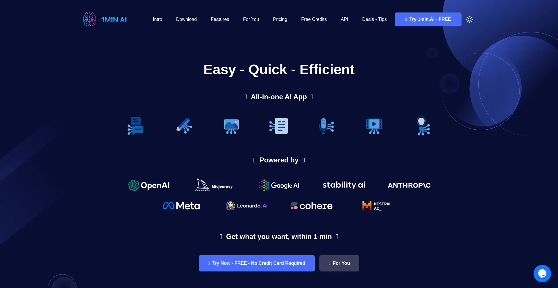Website screenshot of 1min.ai
