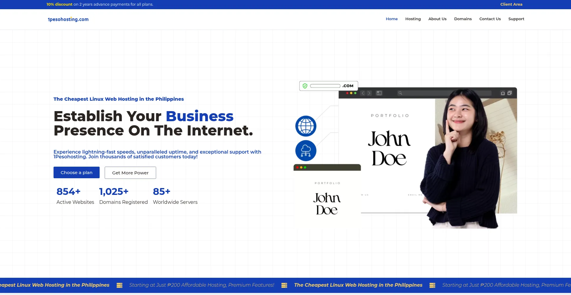 Website screenshot of 1pesohosting.com