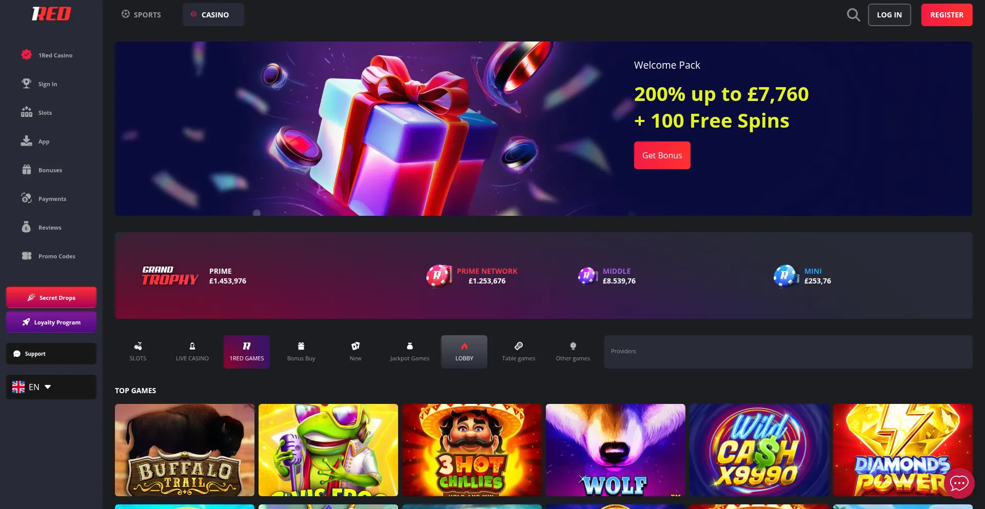 Website screenshot of 1redcasino-uk.com