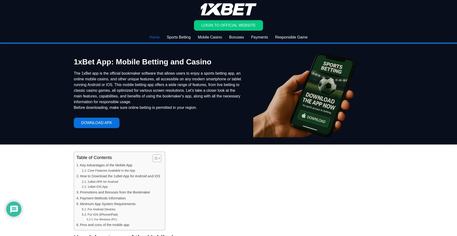 Website screenshot of 1xbet-app.io