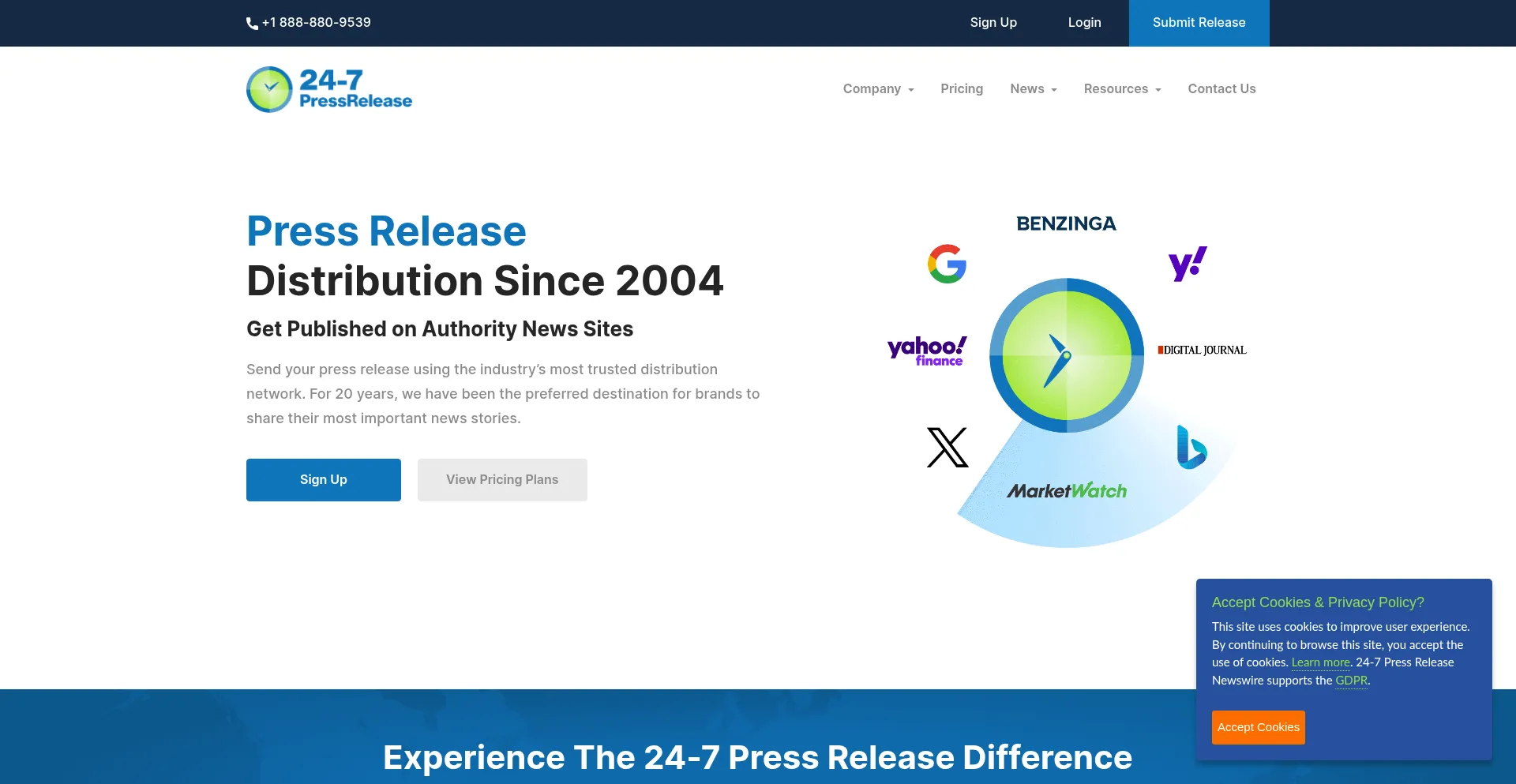 Website screenshot of 24-7pressrelease.com