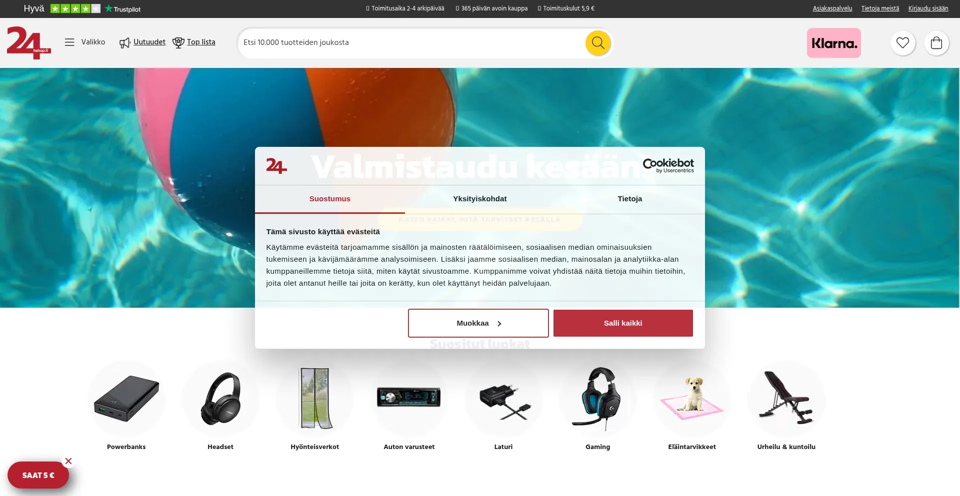 Website screenshot of 24hshop.fi