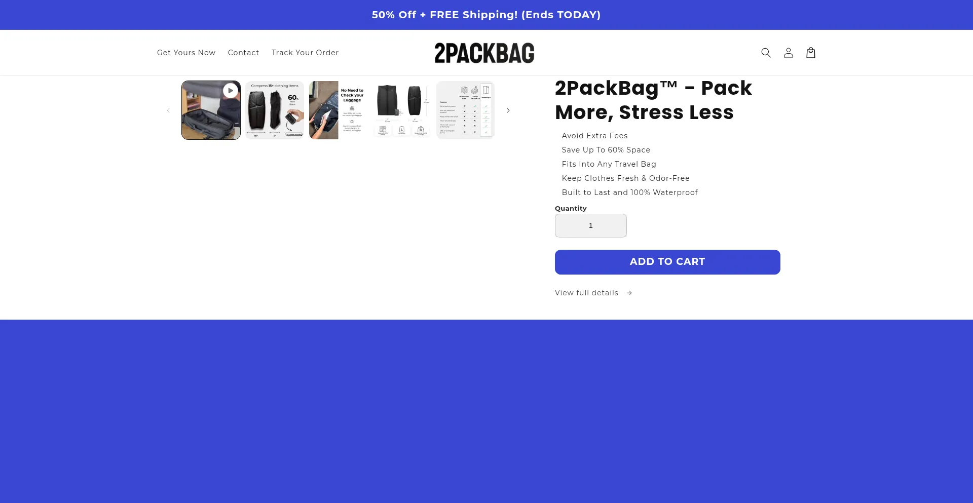 Website screenshot of 2packbag.com