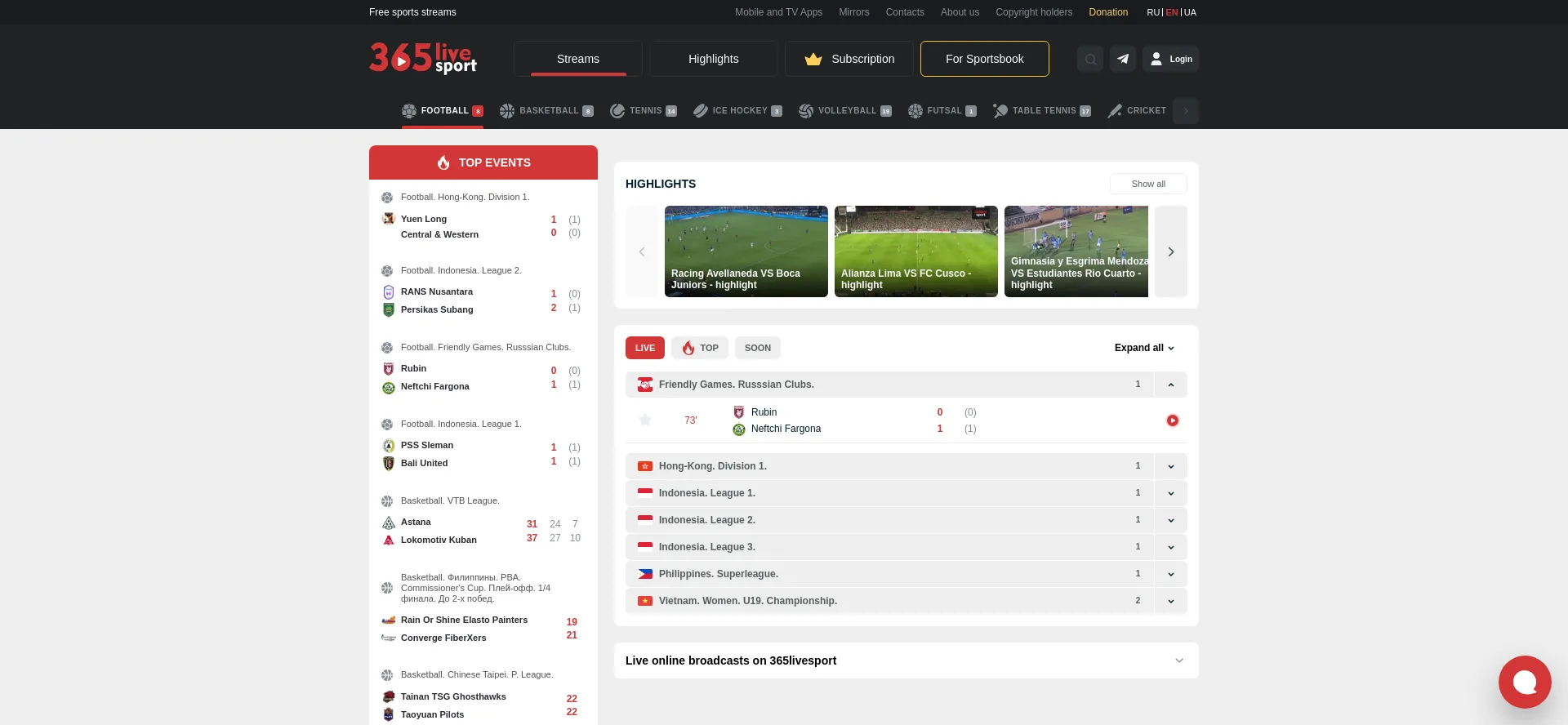 Website screenshot of 365livesport.com