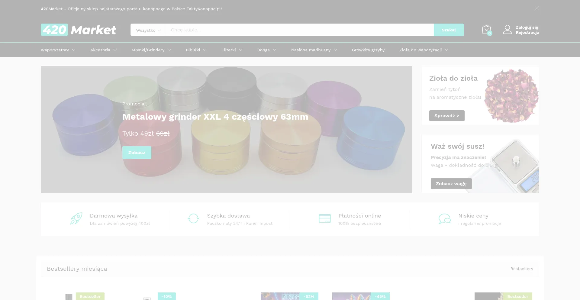 Website screenshot of 420market.pl