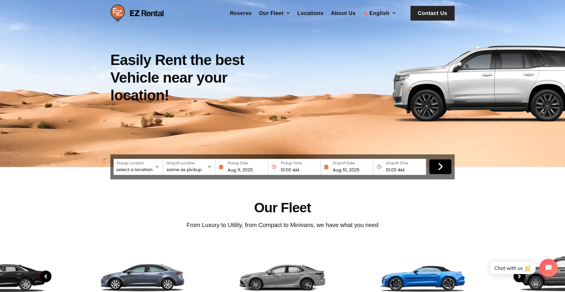 Website screenshot of 4ezrental.com