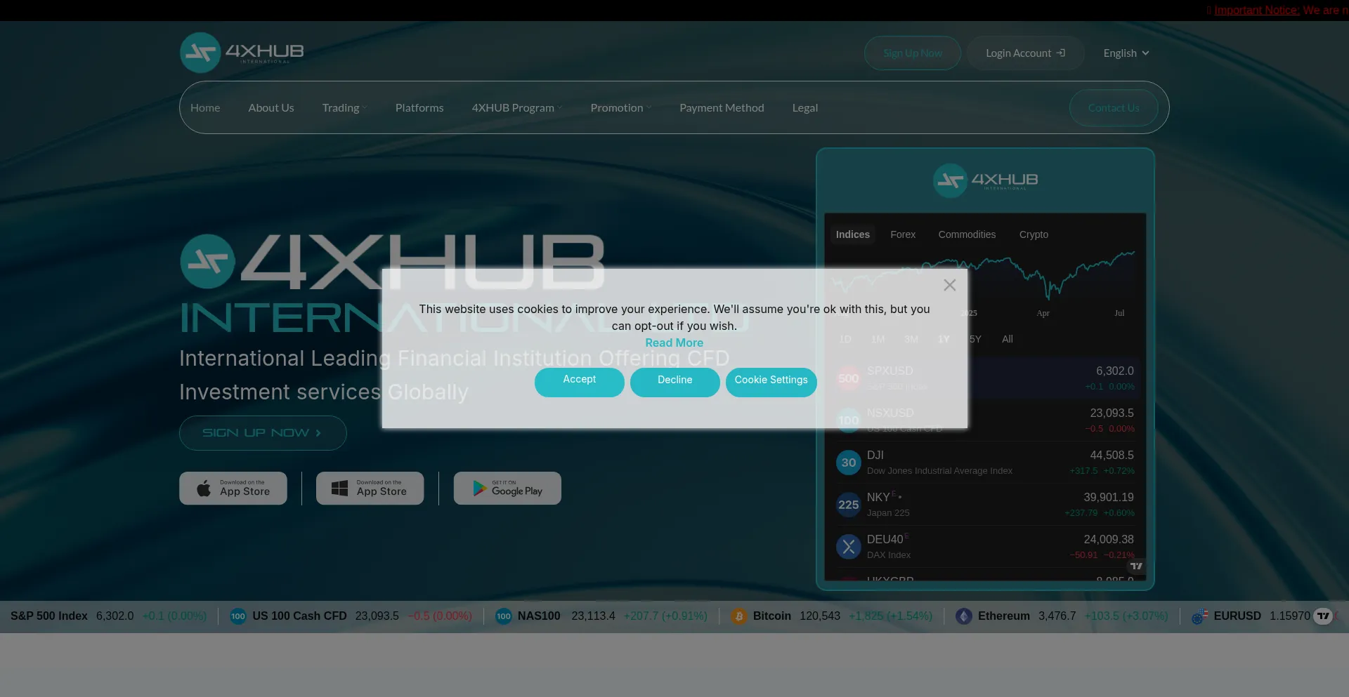 Website screenshot of 4xhub-int.com