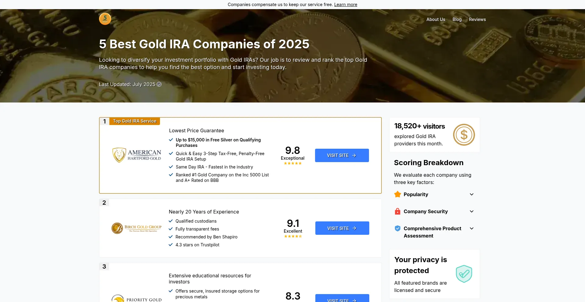 Website screenshot of 5bestgold.com