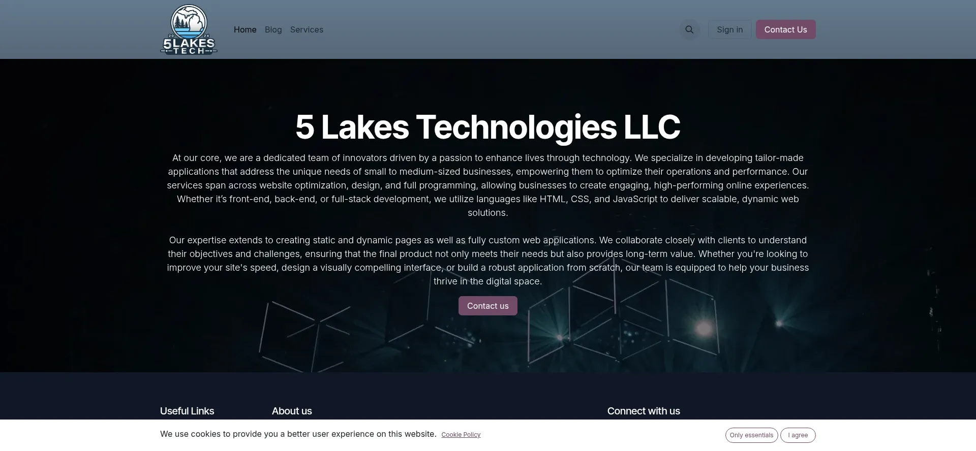 Website screenshot of 5lakestech.com