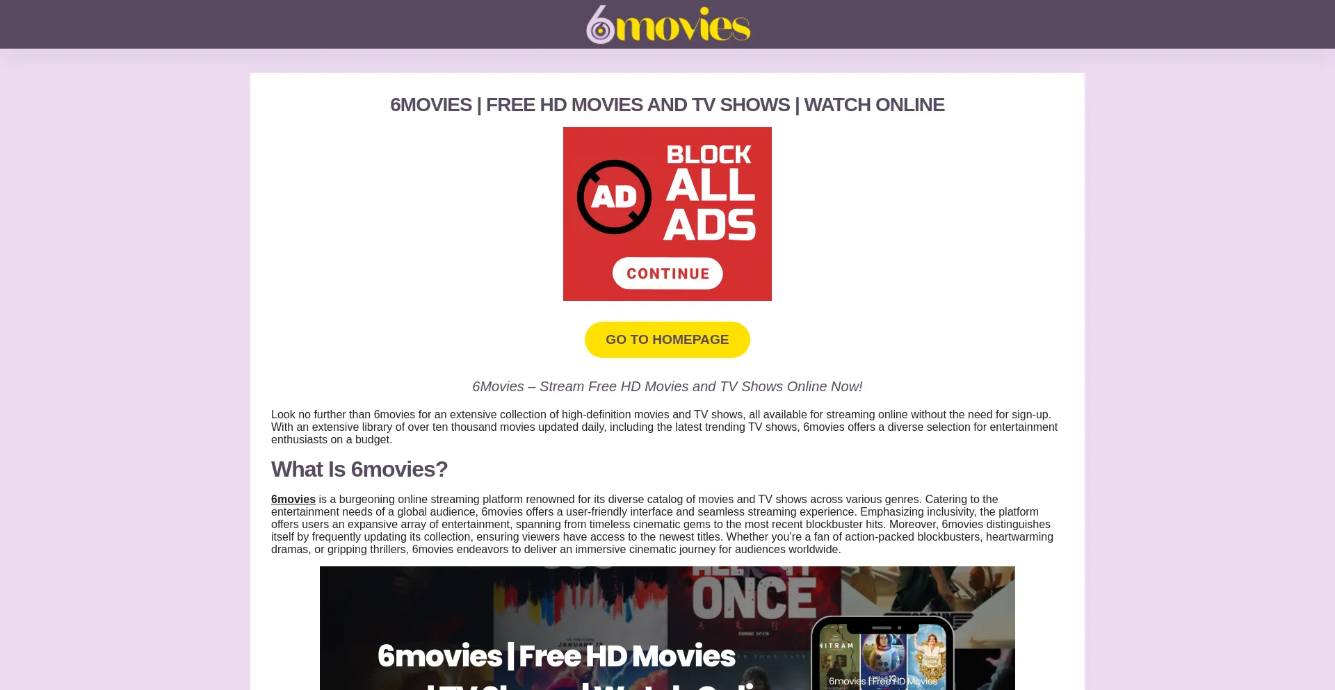 Website screenshot of 6movies.pro