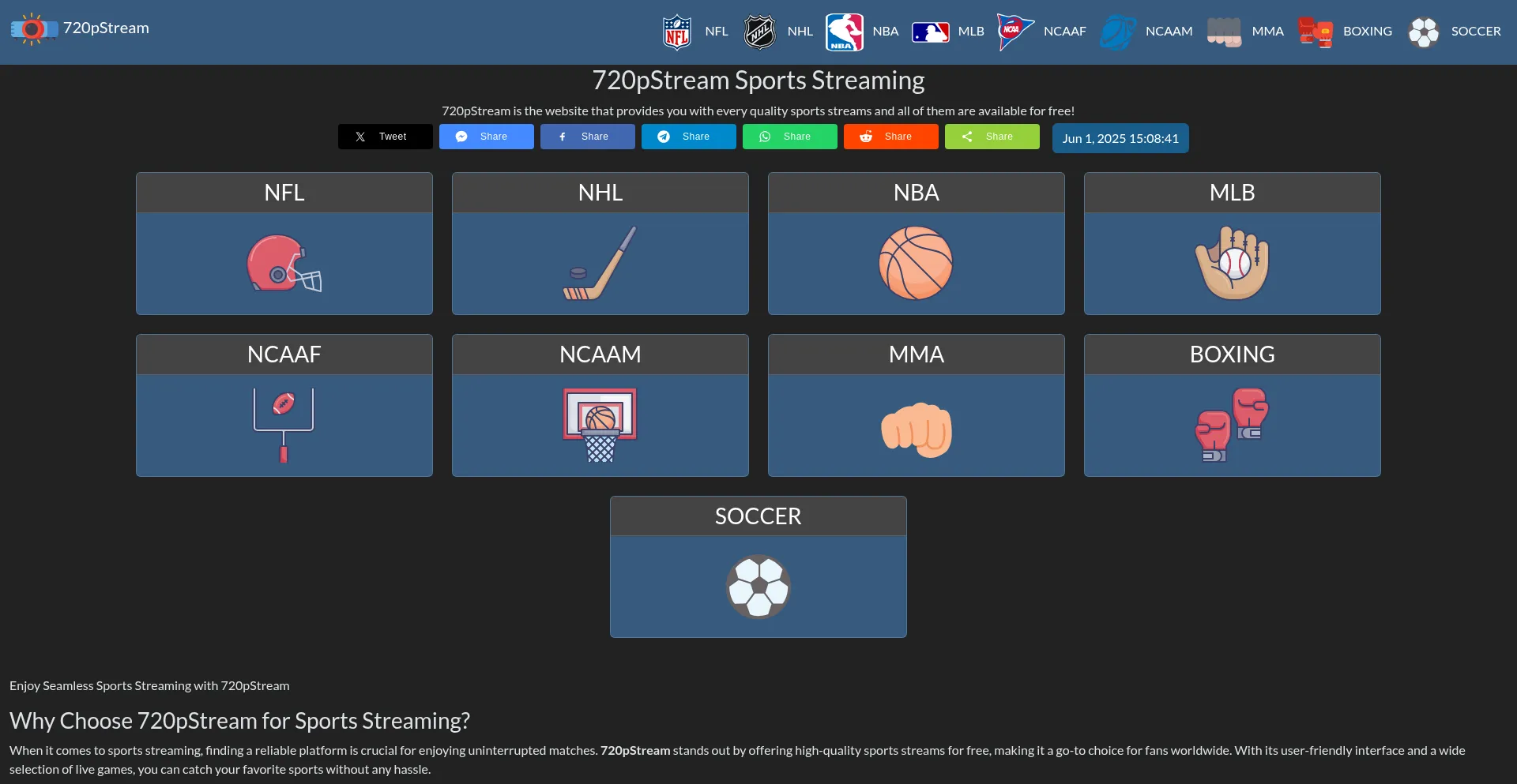 Website screenshot of 720pstream.nu