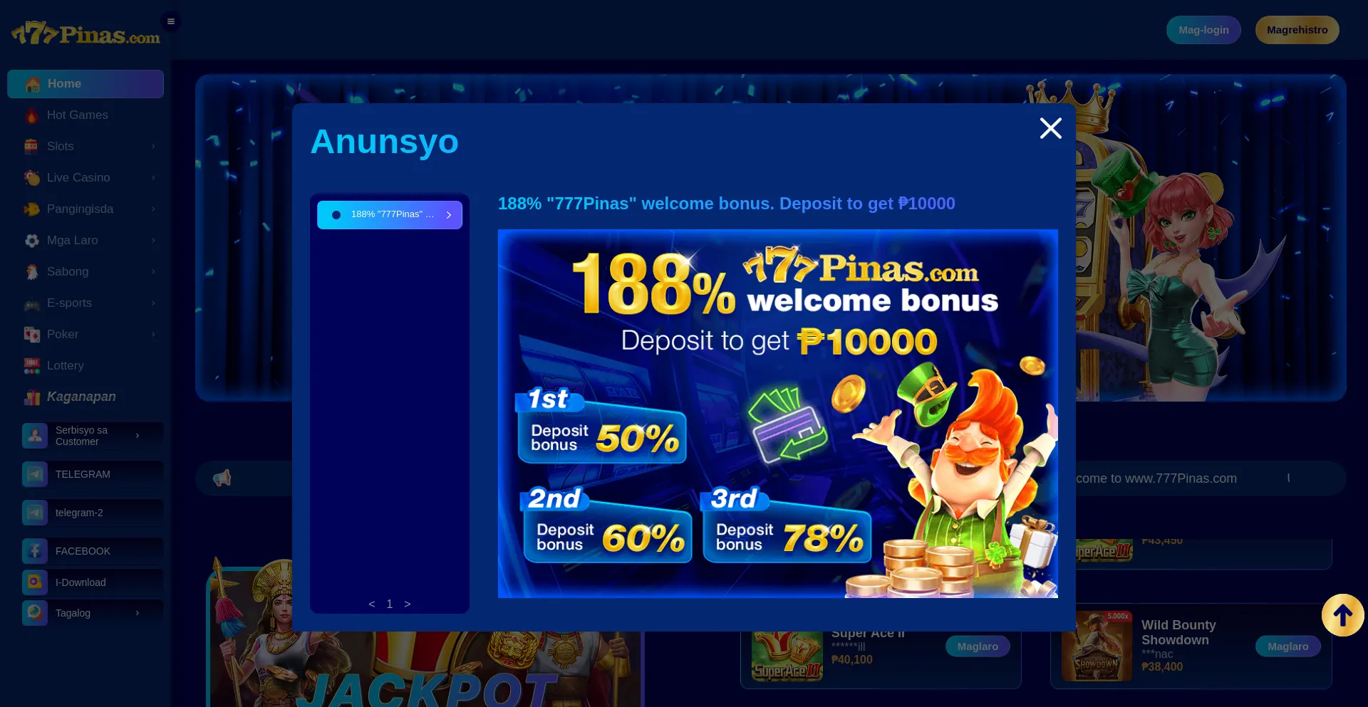 Website screenshot of 777pinas01.com