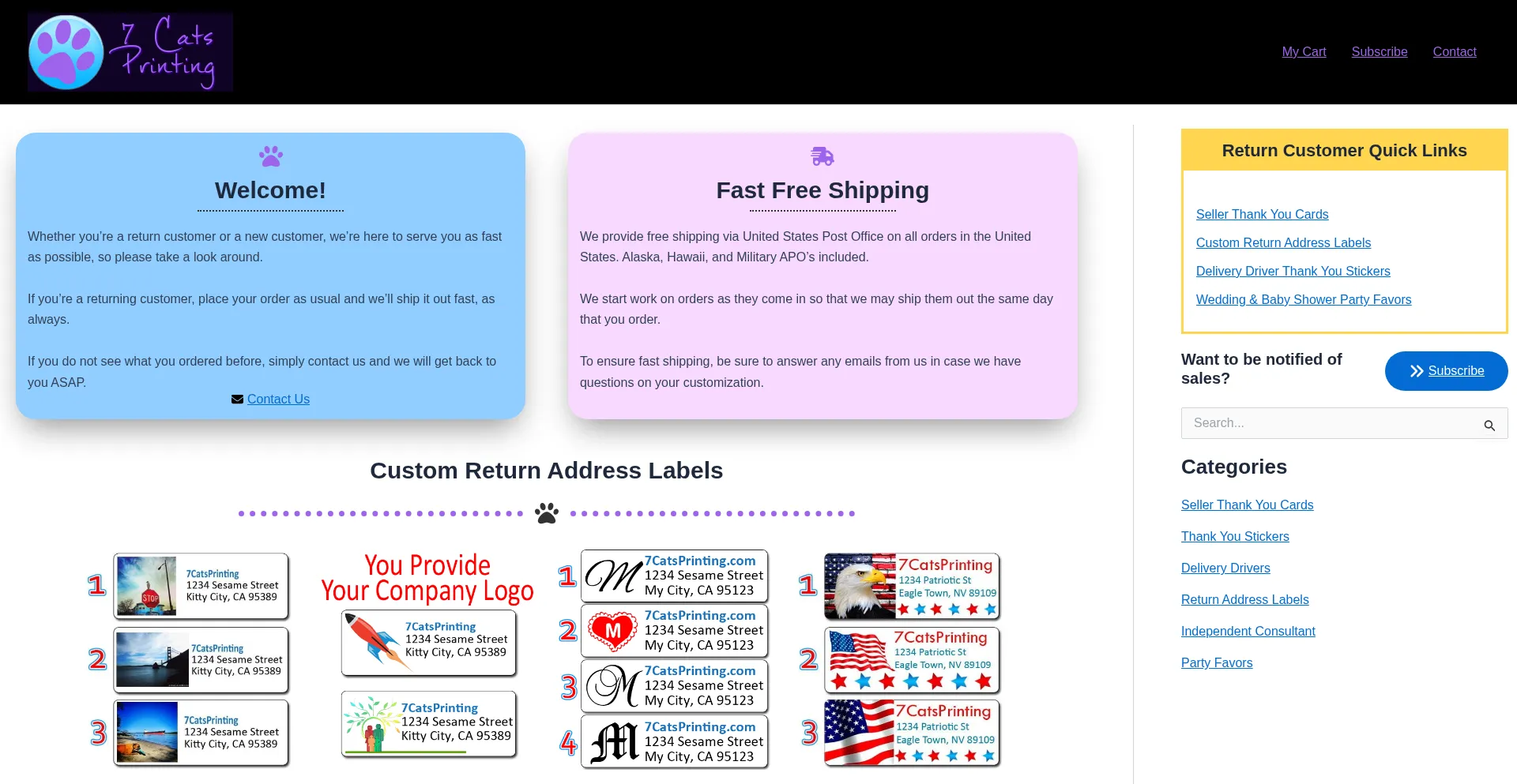 Website screenshot of 7catsprinting.com