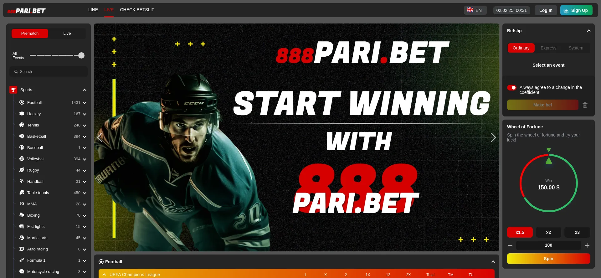 Website screenshot of 888pari.bet
