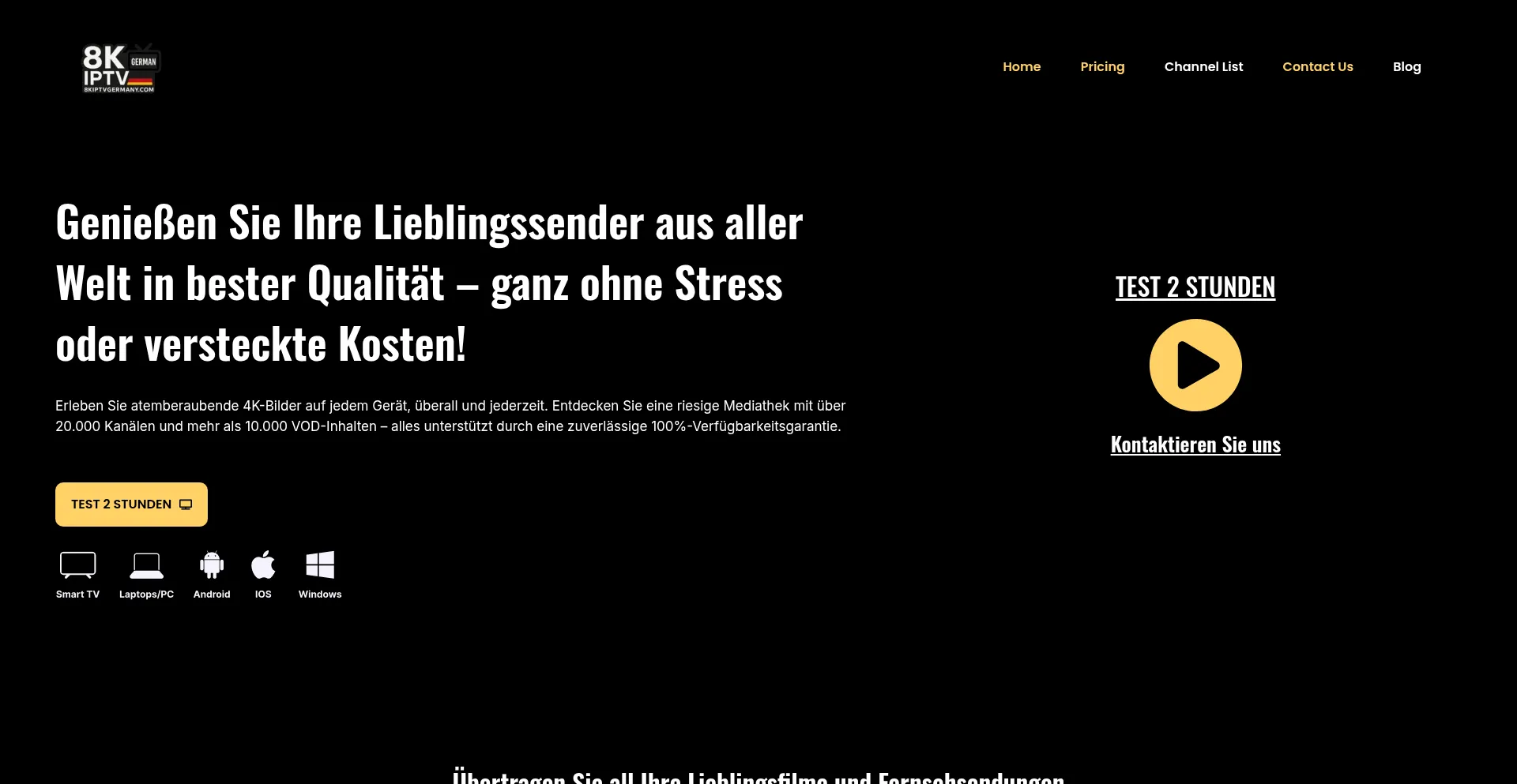 Website screenshot of 8kiptvgermany.com