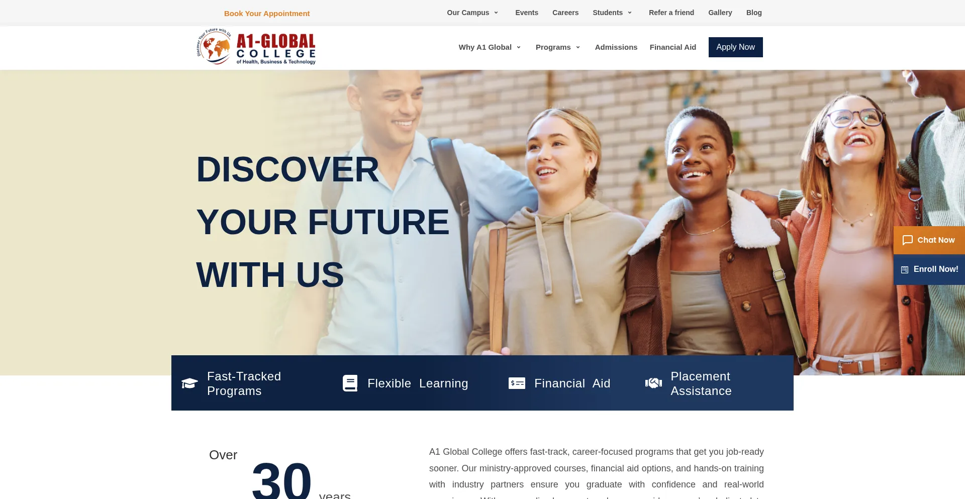 Website screenshot of A1globalcollege.ca