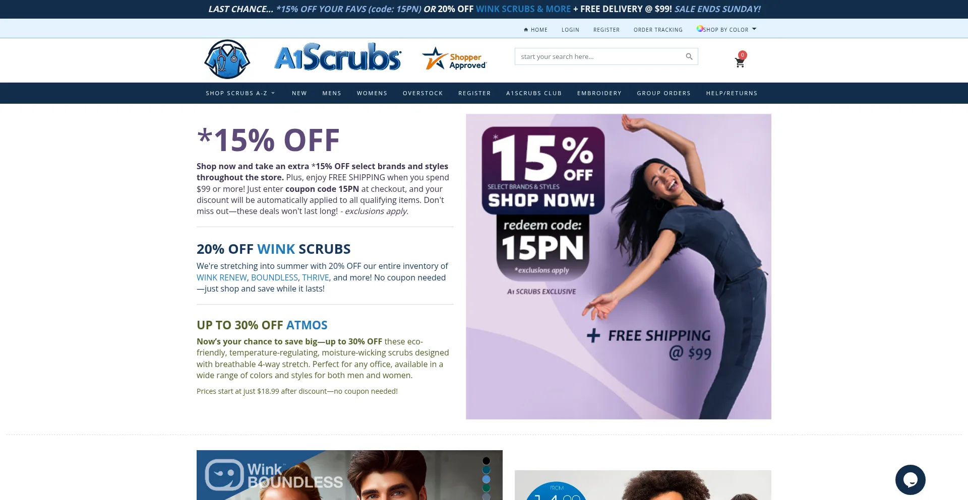 Website screenshot of A1scrubs.com