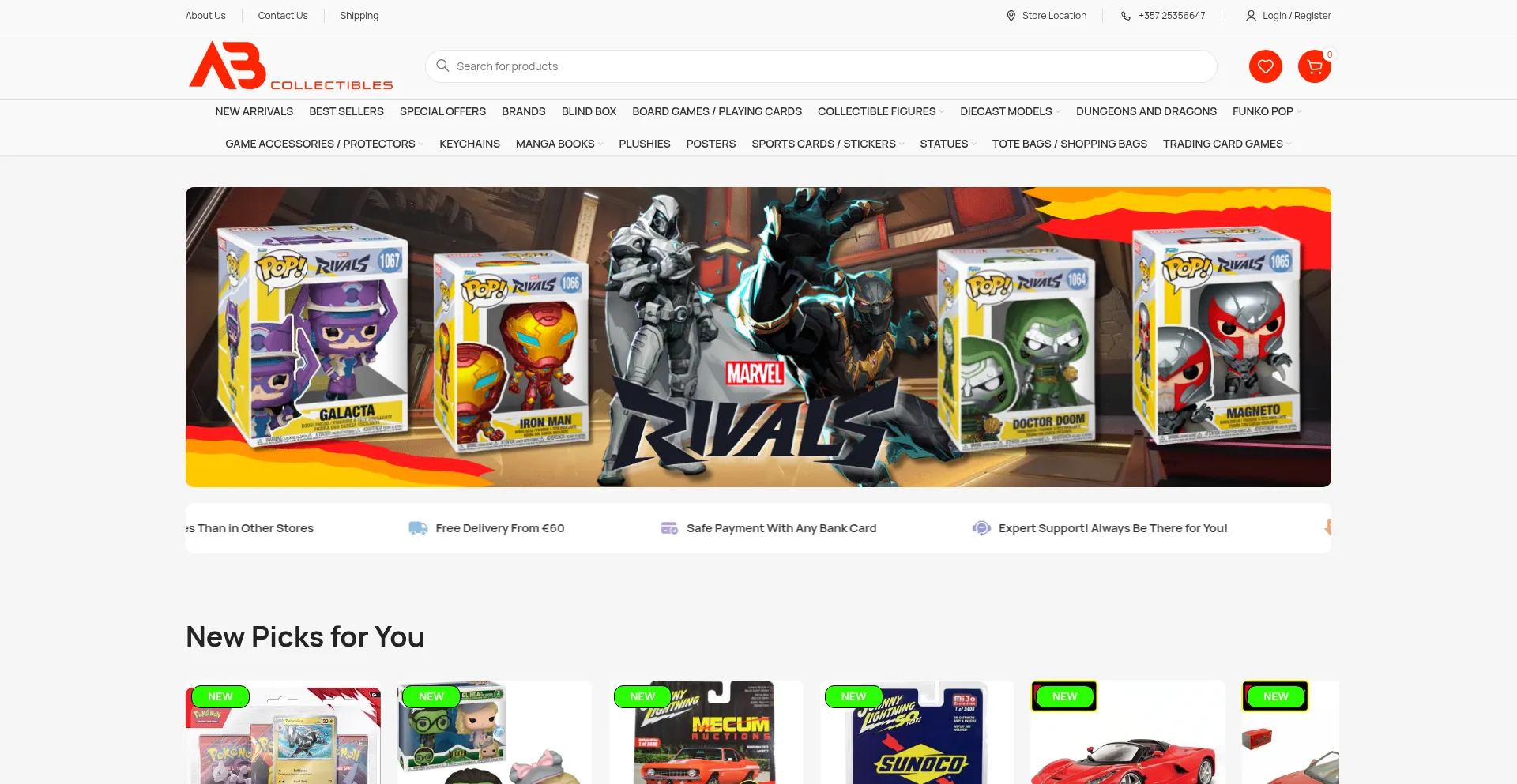 Website screenshot of A3collectibles.com